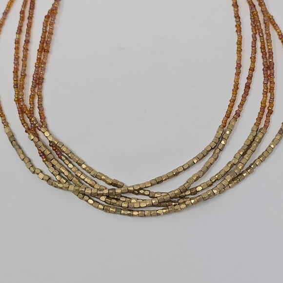 Lia Sophia Multi Strand Gold Tone and Amber Orange Beaded Necklace - Picture 7 of 11